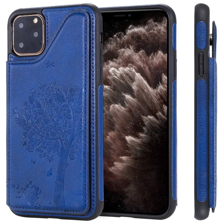 For iPhone 11 Pro Max Cat Tree Embossing Pattern Shockproof Protective Case with Card Slots & Photo Frame(Blue) by buy2fix