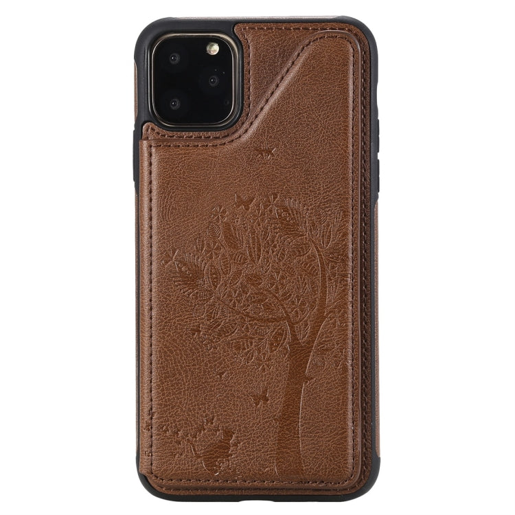 For iPhone 11 Pro Max Cat Tree Embossing Pattern Shockproof Protective Case with Card Slots & Photo Frame(Brown) by buy2fix