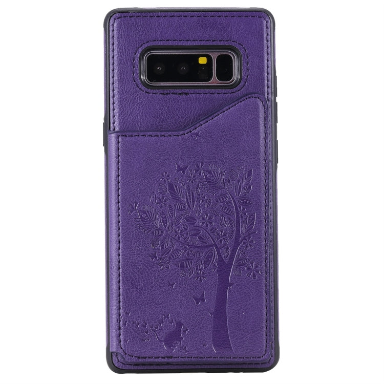 For Galaxy Note 8 Cat Tree Embossing Pattern Shockproof Protective Case with Card Slots & Photo Frame(Purple) by buy2fix