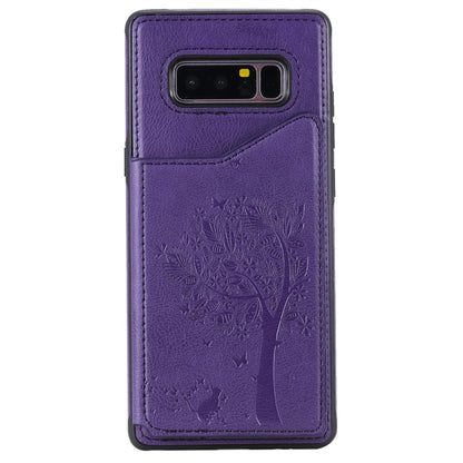For Galaxy Note 8 Cat Tree Embossing Pattern Shockproof Protective Case with Card Slots & Photo Frame(Purple) by buy2fix