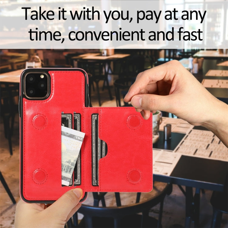 For iPhone 11 Pro Shockproof PU + TPU Protective Case with Card Slots & Holder(Red) by buy2fix