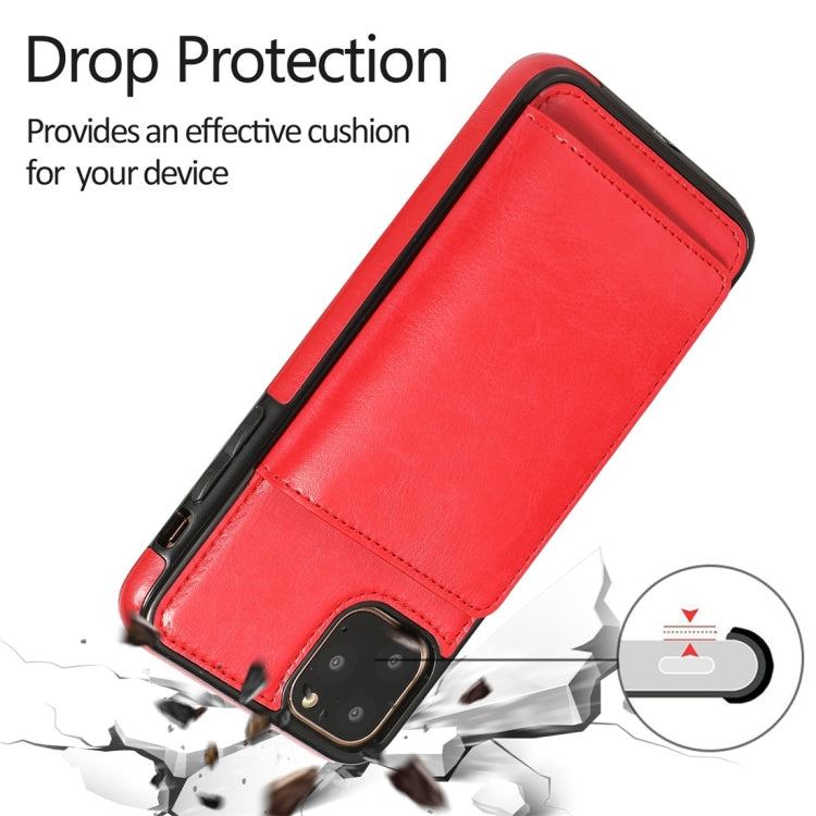 For iPhone 11 Pro Shockproof PU + TPU Protective Case with Card Slots & Holder(Red) by buy2fix