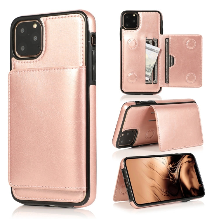 For iPhone 11 Pro Max Shockproof PU + TPU Protective Case with Card Slots & Holder(Rose Gold) by buy2fix