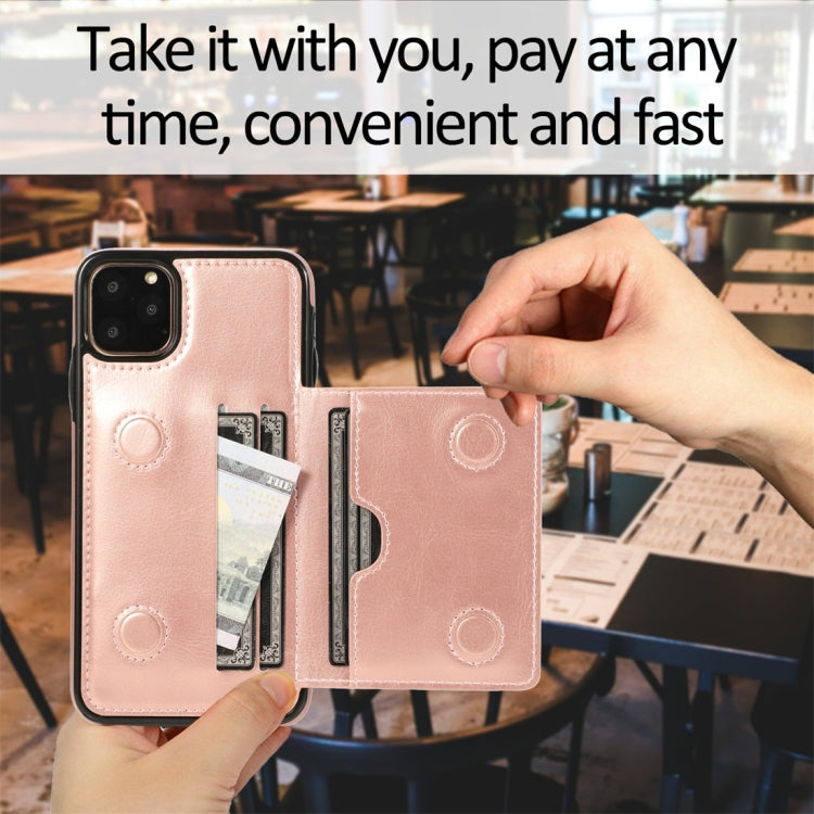 For iPhone 11 Pro Max Shockproof PU + TPU Protective Case with Card Slots & Holder(Rose Gold) by buy2fix