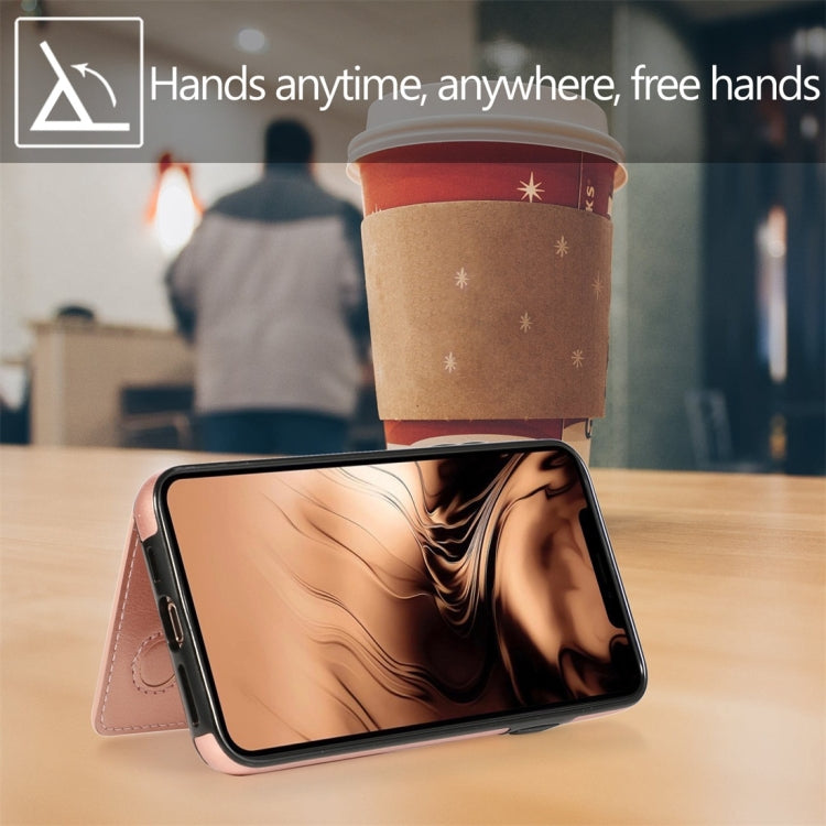 For iPhone 11 Pro Max Shockproof PU + TPU Protective Case with Card Slots & Holder(Rose Gold) by buy2fix