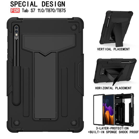 For Samsung Galaxy Tab S8 / Galaxy Tab S7 T870 / T875 T-shaped Bracket Contrast Color Shockproof PC + Silicone Protective Case(Black+Black) by buy2fix