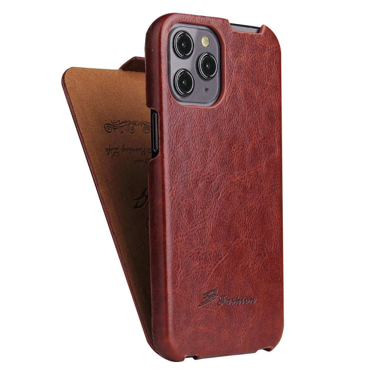 For iPhone 12 Pro Max Fierre Shann Retro Oil Wax Texture Vertical Flip PU Leather Case(Brown) by FIERRE SHANN