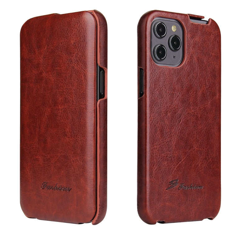 For iPhone 12 Pro Max Fierre Shann Retro Oil Wax Texture Vertical Flip PU Leather Case(Brown) by FIERRE SHANN