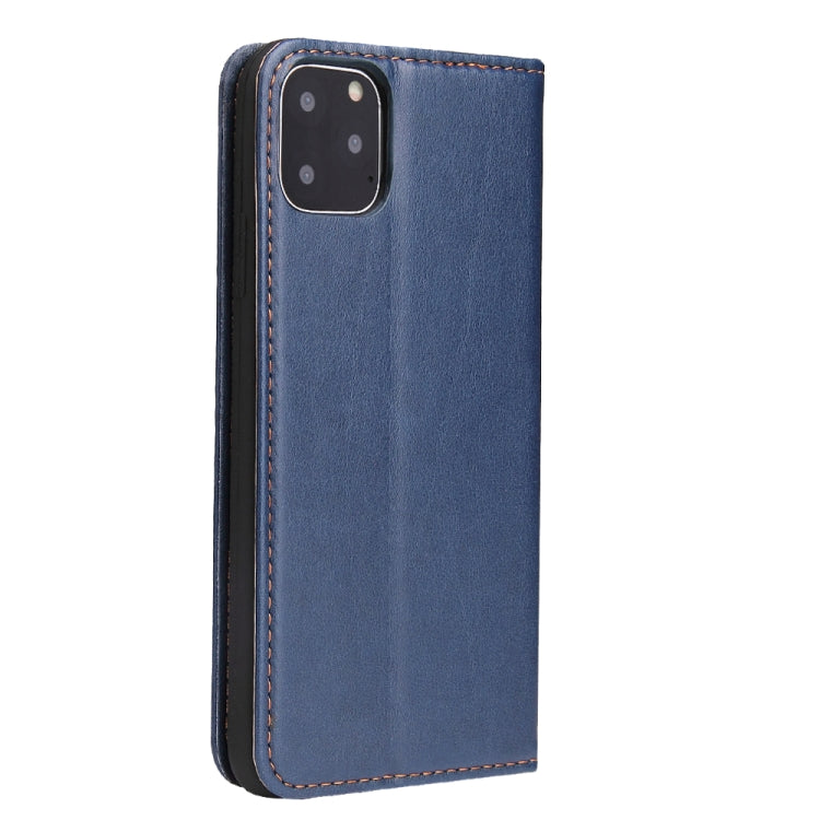 Fierre Shann PU Genuine Leather Texture Horizontal Flip Leather Case with Holder & Card Slots & Wallet For iPhone 11 Pro(Blue) by FIERRE SHANN