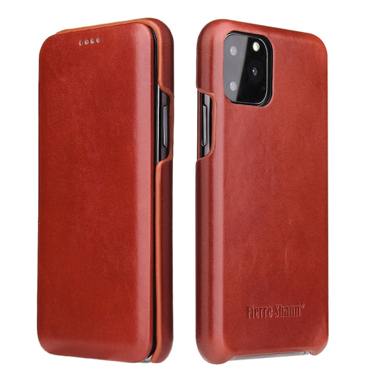 For iPhone 11 Fierre Shann Business Magnetic Horizontal Flip Genuine Leather Case (Brown) - Apple Accessories by FIERRE SHANN | Online Shopping UK | buy2fix
