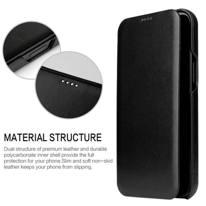 For iPhone 12 mini Fierre Shann Business Magnetic Horizontal Flip Genuine Leather Case (Black) by FIERRE SHANN