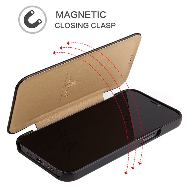For iPhone 12 mini Fierre Shann Business Magnetic Horizontal Flip Genuine Leather Case (Black) by FIERRE SHANN