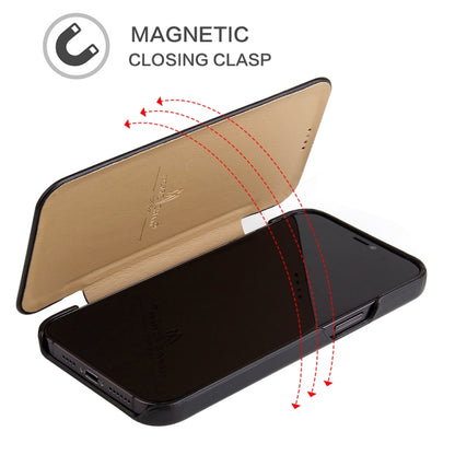 For iPhone 12 mini Fierre Shann Business Magnetic Horizontal Flip Genuine Leather Case (Black) by FIERRE SHANN