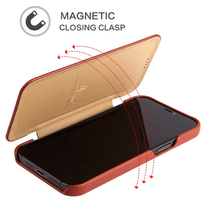 For iPhone 12 mini Fierre Shann Business Magnetic Horizontal Flip Genuine Leather Case (Brown) by FIERRE SHANN