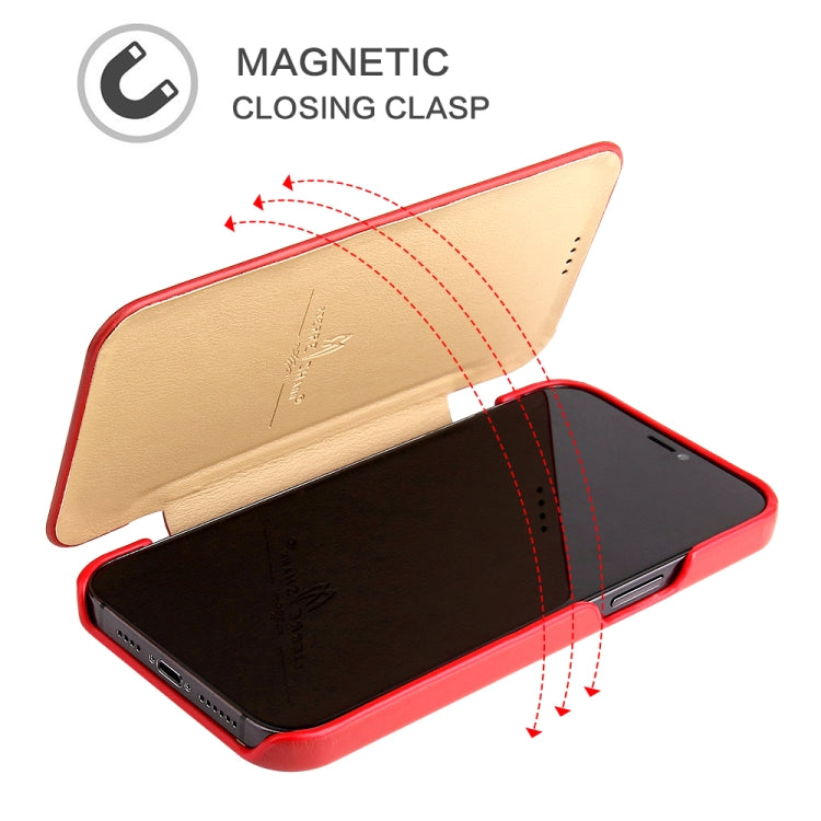 For iPhone 12 mini Fierre Shann Business Magnetic Horizontal Flip Genuine Leather Case (Red) by FIERRE SHANN