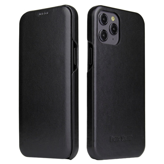 For iPhone 12 / 12 Pro Fierre Shann Business Magnetic Horizontal Flip Genuine Leather Case(Black) by FIERRE SHANN
