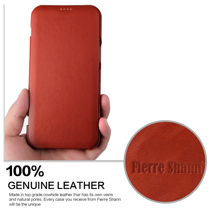 For iPhone 12 Pro Max Fierre Shann Business Magnetic Horizontal Flip Genuine Leather Case(Brown) by FIERRE SHANN