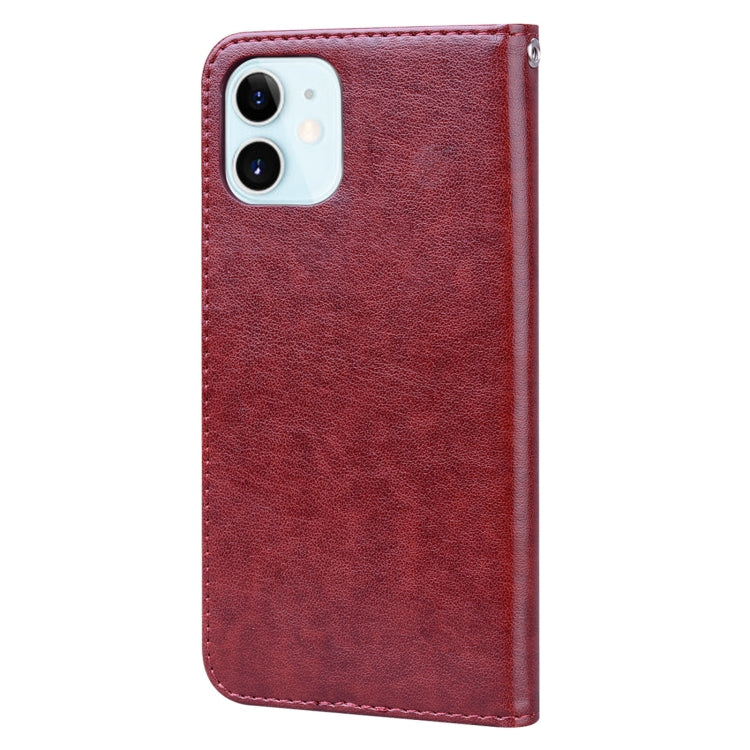 For iPhone 12 Rose Embossed Horizontal Flip PU Leather Case with Holder & Card Slots & Wallet(Brown) by buy2fix