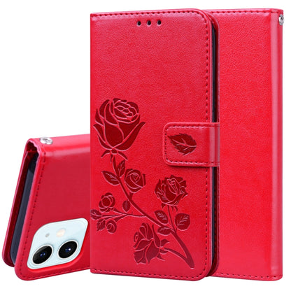 For iPhone 12 Rose Embossed Horizontal Flip PU Leather Case with Holder & Card Slots & Wallet(Red) by buy2fix