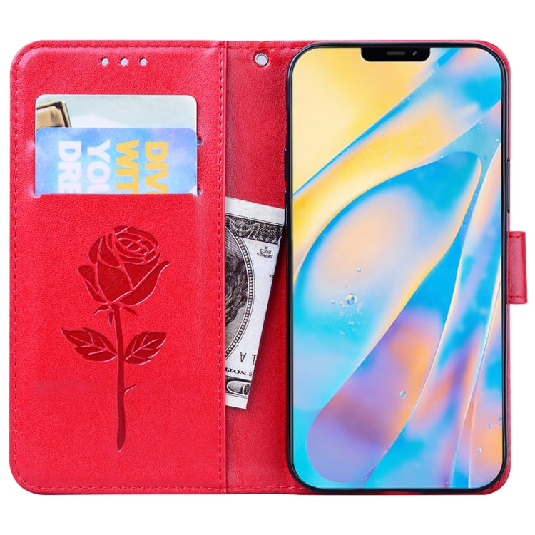 For iPhone 12 Rose Embossed Horizontal Flip PU Leather Case with Holder & Card Slots & Wallet(Red) by buy2fix