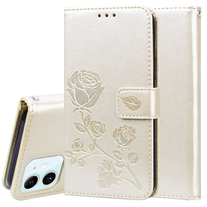 For iPhone 12 Rose Embossed Horizontal Flip PU Leather Case with Holder & Card Slots & Wallet(Gold) by buy2fix