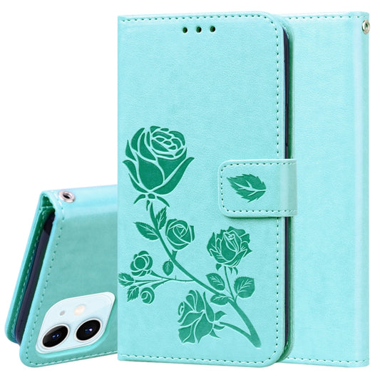 For iPhone 12 Rose Embossed Horizontal Flip PU Leather Case with Holder & Card Slots & Wallet(Green) by buy2fix