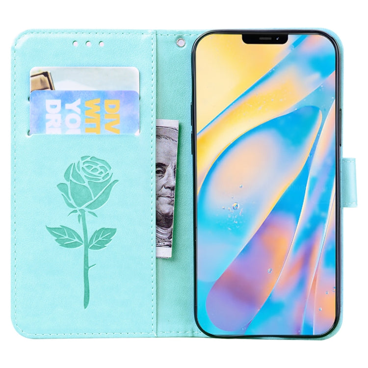 For iPhone 12 Rose Embossed Horizontal Flip PU Leather Case with Holder & Card Slots & Wallet(Green) by buy2fix