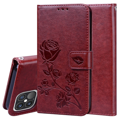 For iPhone 12 Pro Rose Embossed Horizontal Flip PU Leather Case with Holder & Card Slots & Wallet(Brown) by buy2fix