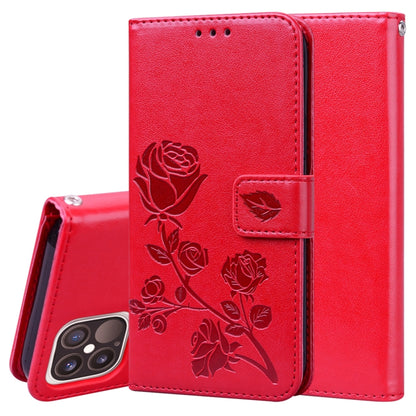 For iPhone 12 Pro Rose Embossed Horizontal Flip PU Leather Case with Holder & Card Slots & Wallet(Red) by buy2fix