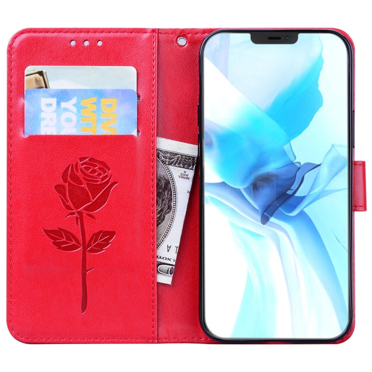For iPhone 12 Pro Rose Embossed Horizontal Flip PU Leather Case with Holder & Card Slots & Wallet(Red) by buy2fix