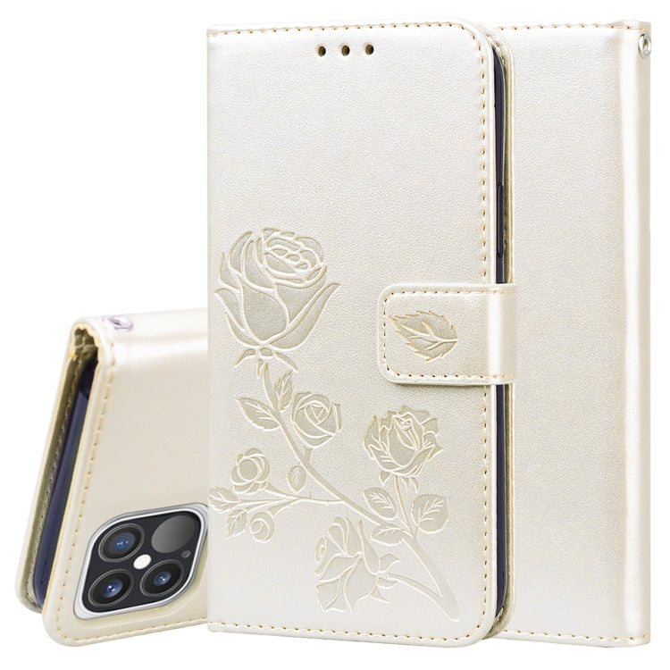 For iPhone 12 Pro Rose Embossed Horizontal Flip PU Leather Case with Holder & Card Slots & Wallet(Gold) by buy2fix
