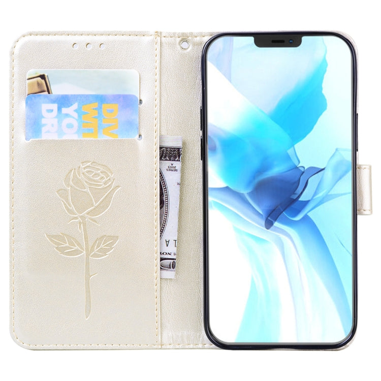 For iPhone 12 Pro Rose Embossed Horizontal Flip PU Leather Case with Holder & Card Slots & Wallet(Gold) by buy2fix