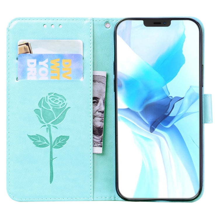 For iPhone 12 Pro Rose Embossed Horizontal Flip PU Leather Case with Holder & Card Slots & Wallet(Green) by buy2fix