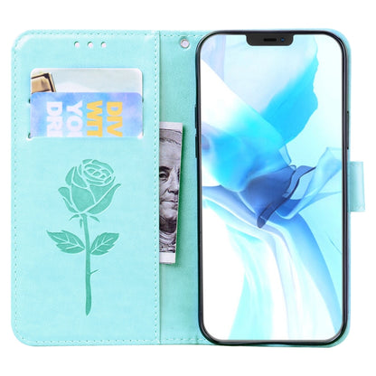 For iPhone 12 Pro Rose Embossed Horizontal Flip PU Leather Case with Holder & Card Slots & Wallet(Green) by buy2fix