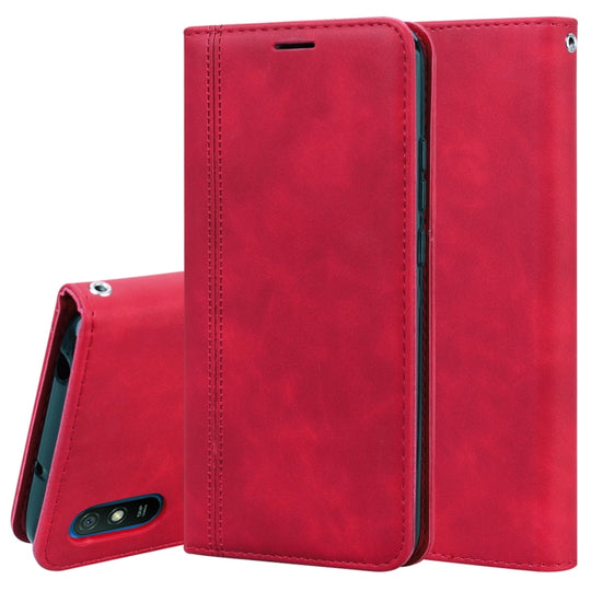 For Xiaomi Redmi 9A Frosted Business Magnetic Horizontal Flip PU Leather Case with Holder & Card Slot & Lanyard(Red)