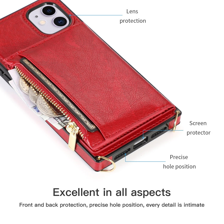 For iPhone 11 Square Zipper Wallet Bag TPU+PU Back Cover Case with Holder & Card Slots & Wallet & Cross-body Strap (Black) by buy2fix
