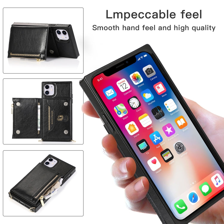 For iPhone 11 Square Zipper Wallet Bag TPU+PU Back Cover Case with Holder & Card Slots & Wallet & Cross-body Strap (Black) by buy2fix