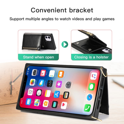 For iPhone 11 Square Zipper Wallet Bag TPU+PU Back Cover Case with Holder & Card Slots & Wallet & Cross-body Strap (Black) by buy2fix