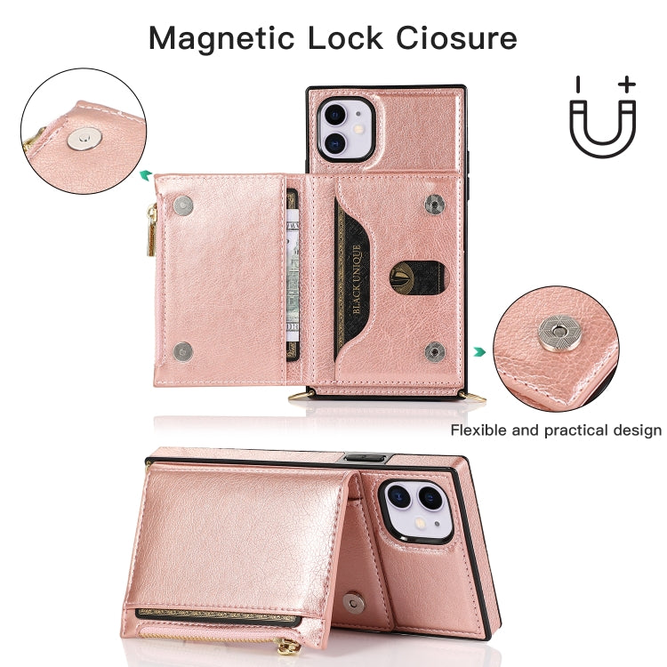 For iPhone 11 Square Zipper Wallet Bag TPU+PU Back Cover Case with Holder & Card Slots & Wallet & Cross-body Strap (Black) by buy2fix