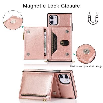 For iPhone 11 Square Zipper Wallet Bag TPU+PU Back Cover Case with Holder & Card Slots & Wallet & Cross-body Strap (Black) by buy2fix