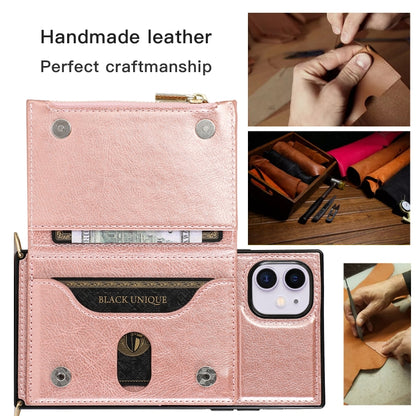 For iPhone 11 Square Zipper Wallet Bag TPU+PU Back Cover Case with Holder & Card Slots & Wallet & Cross-body Strap (Black) by buy2fix