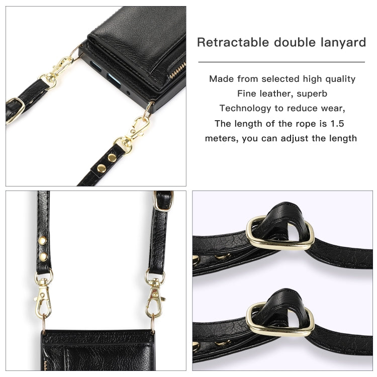 For iPhone 11 Square Zipper Wallet Bag TPU+PU Back Cover Case with Holder & Card Slots & Wallet & Cross-body Strap (Black) by buy2fix