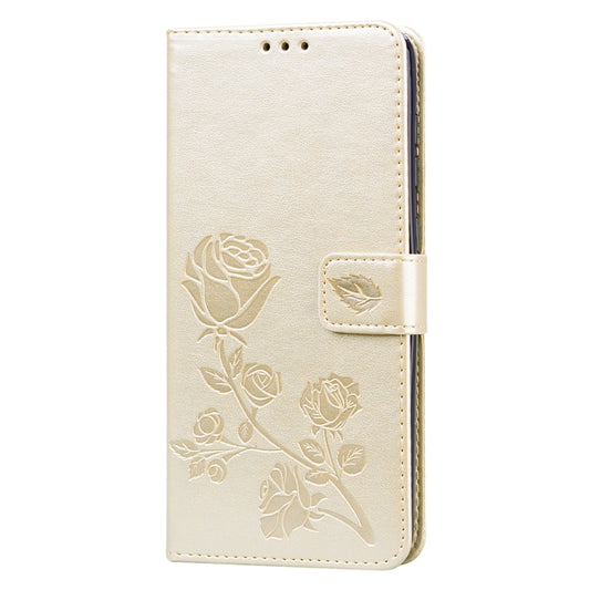 For Samsung Galaxy A21s Rose Embossed Horizontal Flip PU Leather Case with Holder & Card Slots & Wallet(Gold) by buy2fix