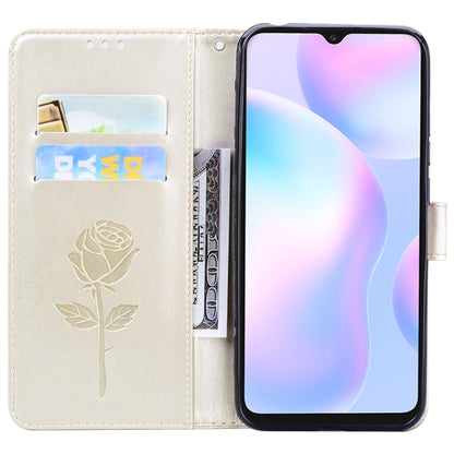 For Xiaomi Redmi 9A Rose Embossed Horizontal Flip PU Leather Case with Holder & Card Slots & Wallet(Gold) by buy2fix