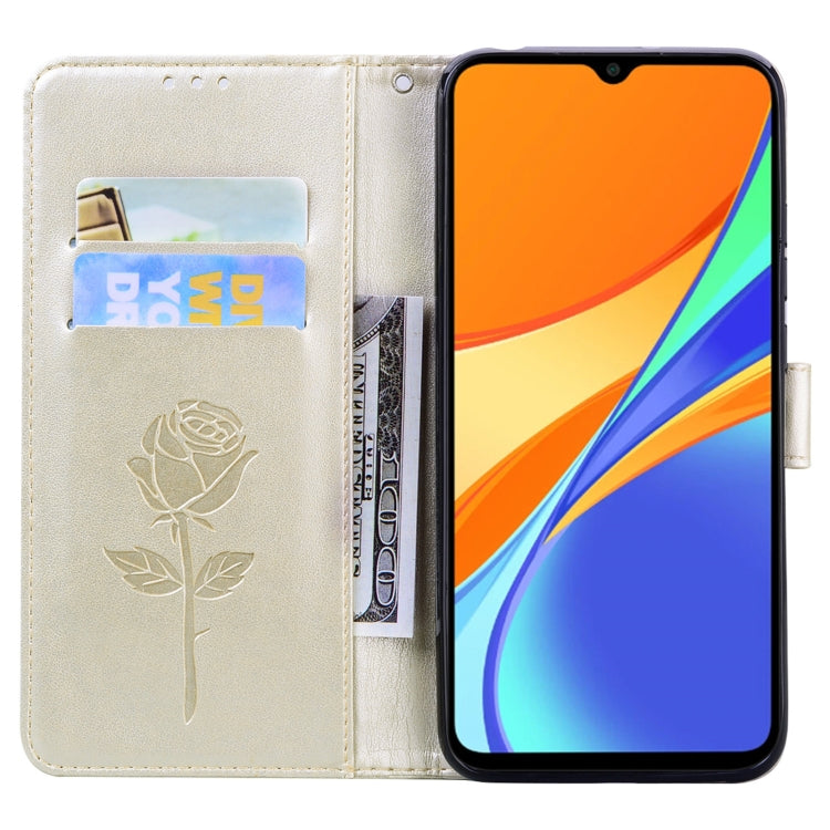 For Xiaomi Redmi 9C Rose Embossed Horizontal Flip PU Leather Case with Holder & Card Slots & Wallet(Gold) by buy2fix