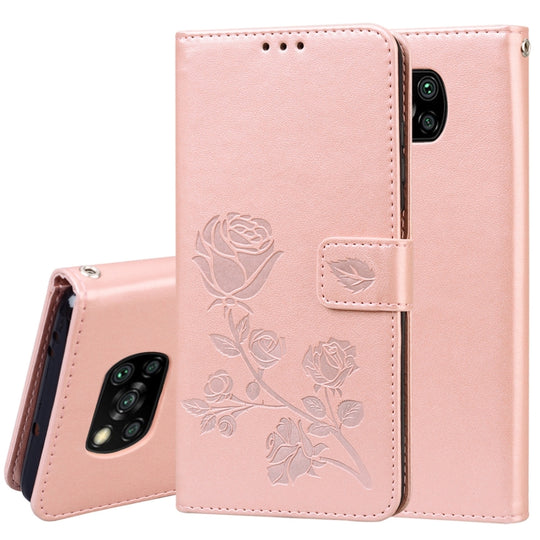 For Xiaomi Poco X3 NFC Rose Embossed Horizontal Flip PU Leather Case with Holder & Card Slots & Wallet(Rose Gold)