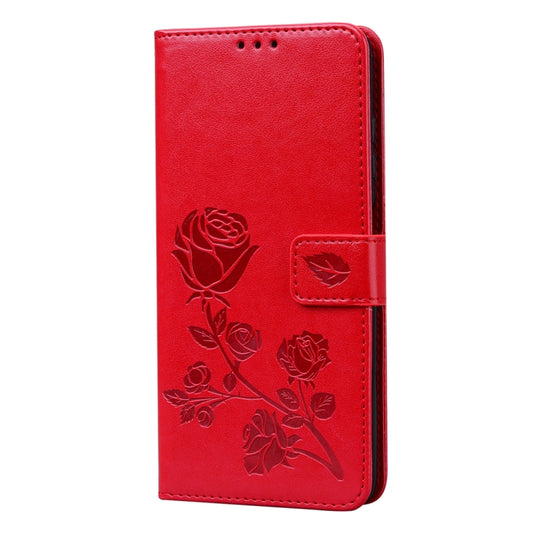 For Xiaomi Poco X3 NFC Rose Embossed Horizontal Flip PU Leather Case with Holder & Card Slots & Wallet(Red) by buy2fix