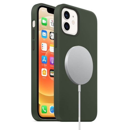 For iPhone 12 mini Magnetic Liquid Silicone Full Coverage Shockproof Magsafe Case with Magsafe Charging Magnet (Deep Green)