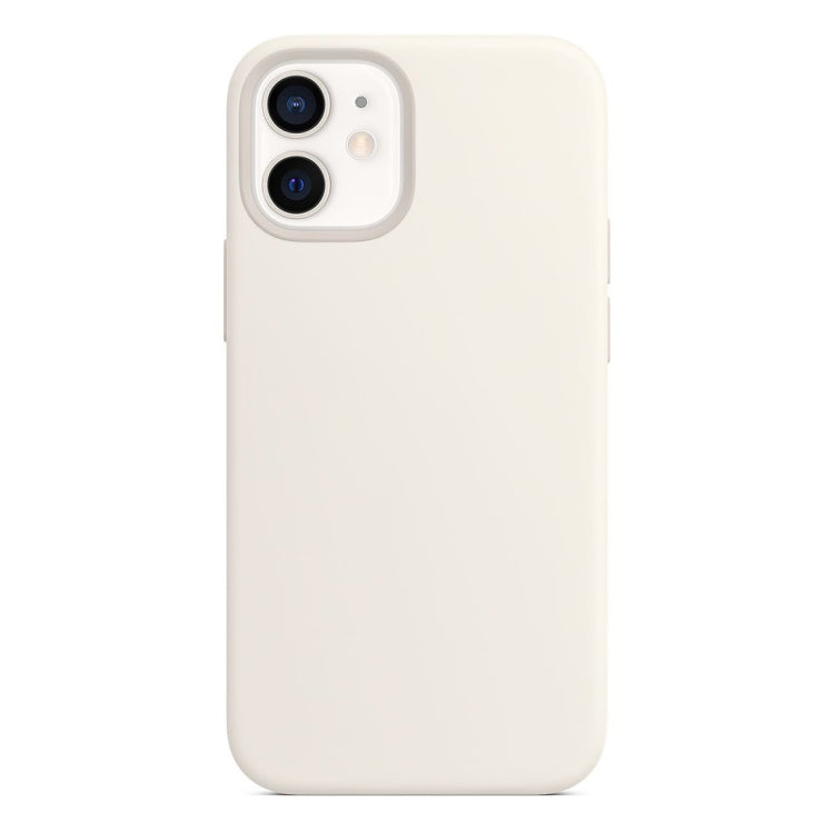 For iPhone 12 mini Magnetic Liquid Silicone Full Coverage Shockproof Magsafe Case with Magsafe Charging Magnet (White) by buy2fix