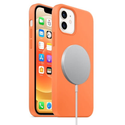 For iPhone 12 mini Magnetic Liquid Silicone Full Coverage Shockproof Magsafe Case with Magsafe Charging Magnet (Orange) by buy2fix